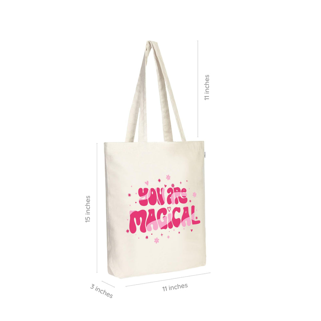 Eco Right Canvas Tote Bags for Women with Zip, College Bag for Girls, 100% Organic Cotton Tote Bag for Shopping, Travel & beach bags for women (Enchanting You-N)