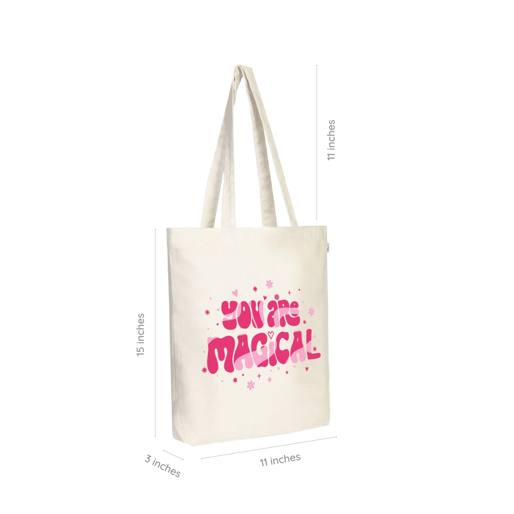 Eco Right Canvas Tote Bags for Women with Zip, College Bag for Girls, 100% Organic Cotton Tote Bag for Shopping, Travel & beach bags for women (Enchanting You-N)