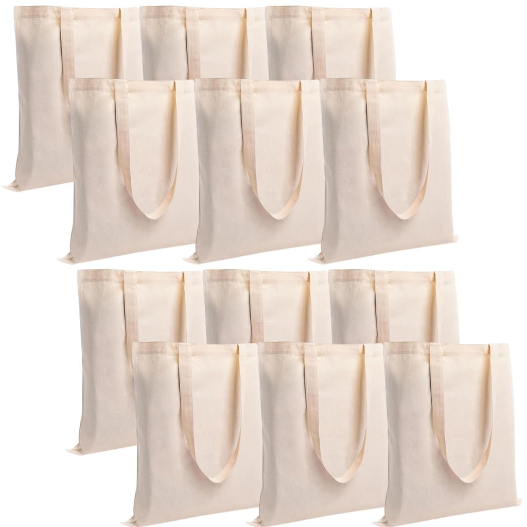 VARU 100% Cotton Tote Bags, Reusable Tote Bags For Women, Canvas Tote Bag for Women, Plain Tote Bag for painting, Reusable Multi-Purpose Cotton Bags for School/Gym/Shopping(pack of 12)