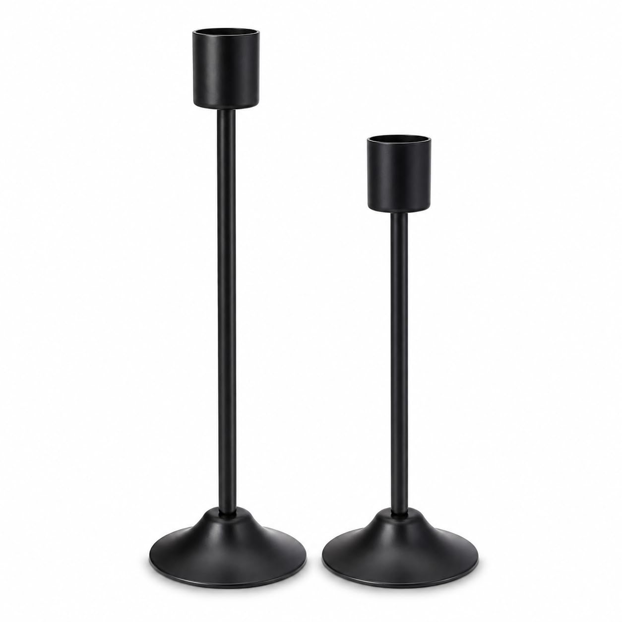 Black Metal Candle Holder Stand Set of 2, Tall Modern Taper Candle Holders with Wide Stable Base, Decorative Tabletop Candle Stands for Living Room, Dining Table, Wedding & Home Decorr