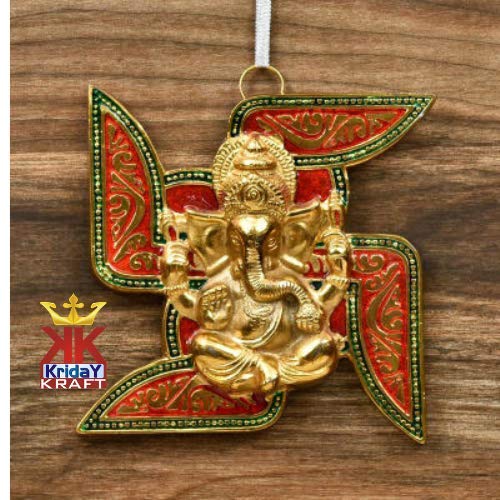 Prince Home Decor & Gifts Multicolour Handmade Decorative Feng Shui Metal Pan Leaf Hanging Metal Ganesh Ji Statue