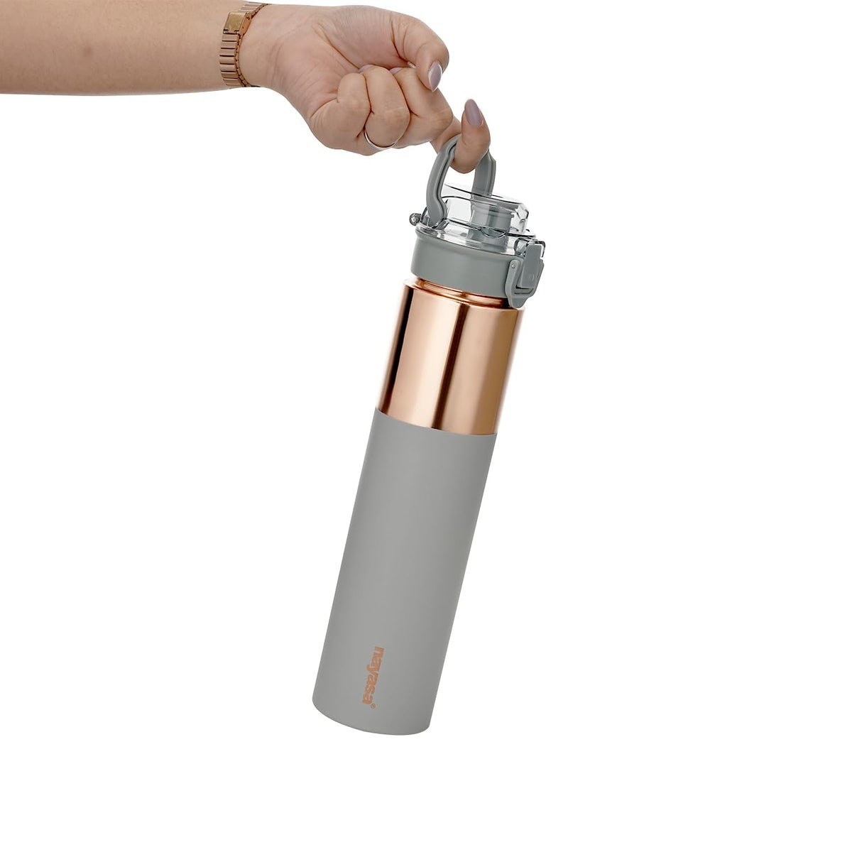 Nayasa Saffron Copper Bottle | 1000 ML | Leak Proof and Durable | Premium Copper Bottle | Easy to Clean | Daily Use | Grey