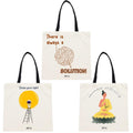 ATVI.FIT Trendy Cotton Close Zip Tote Bags for Women Designs - 15.5x15 - Perfect for College, Office, Yoga, and Everyday Use (SET OF 3 TOTE)