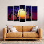 VIBECRAFTS Pair of Giraffe at Night Canvas Wall Painting Set of Five Pieces For Home|Office|Living Room|Gift (PTVC5Pcs2_6622)