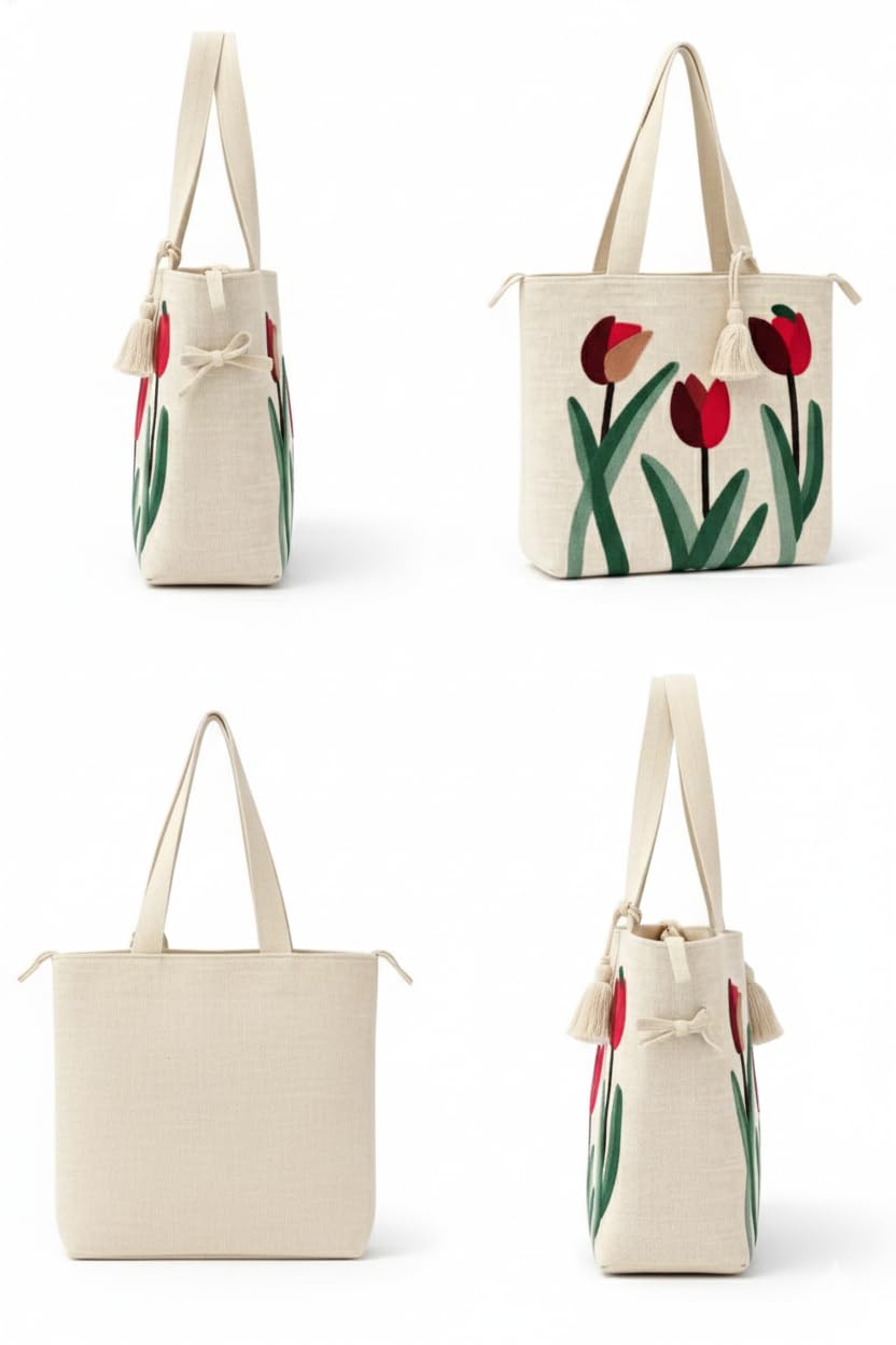 OLL OO LA LA BEAUTY Canvas Tote Bag for Women | Tote Bag | Pinterest Shoulder Bag | Cotton Shoulder Bag | Boho Tote Bags | Casual Daily Use Handbag for Office, College, Shopping & Travel - DGSN-02