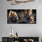 VIBECRAFTS Beautiful Golden Leaf Flower 3 Pieces Canvas Wall Painting Fitted With Wooden Frame For Home | Office | Living Room | Gifts(PTVC3Pcs3_11519N)