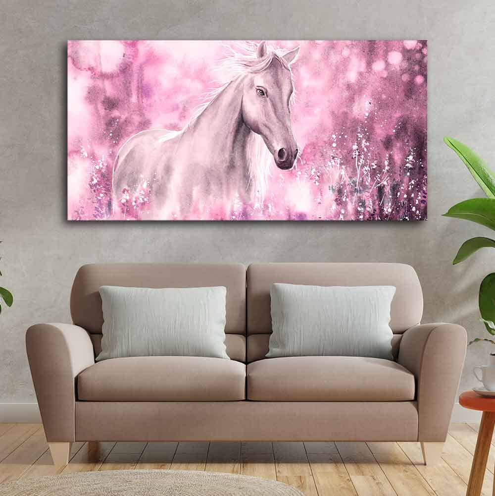 VIBECRAFTS Canvas Paintings for Living Room Drawing Room Beautiful White Horse Premium Wall Painting Fitted with Wooden Frame for Home|Office|Gift(PTVCH_2287)