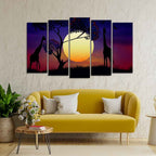 VIBECRAFTS Pair of Giraffe at Night Canvas Wall Painting Set of Five Pieces For Home|Office|Living Room|Gift (PTVC5Pcs2_6622)