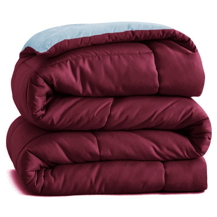 A Brand New - Umi AC Comforter for Double Bed Luxury Blanket 220 GSM Super Soft Microfiber Reversible Lightweight All-Weather Bed Comforter/Duvet/Quilt (90X86 Inche, Maroon & Grey) Kafalo