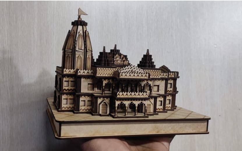 Prem Mandir Wooden Temple Model, Decorative Vrindavan Architecture Replica (Pack of 1)