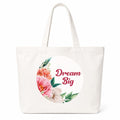 Adorvue Dream Big Quote With Flowers Printed Tote Bag Stylish Eco-Friendly Cotton Handbags, Canvas Bags for College, Shopping, Office, Travel, Grocery Runs, Beach Day and Casual Outings Pack of 2