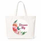 Adorvue Dream Big Quote With Flowers Printed Tote Bag Stylish Eco-Friendly Cotton Handbags, Canvas Bags for College, Shopping, Office, Travel, Grocery Runs, Beach Day and Casual Outings Pack of 1