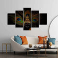 VIBECRAFTS Divine Buddha With Peacock Feather Wall Painting of Five Pieces For Home|Office|Living Room|Gift (PTVC5Pcs1_5541)