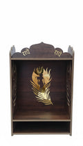 Wooden Temple for Home, Wall Mounted, Decorative Carved Design with Gold Accents, Dark Brown