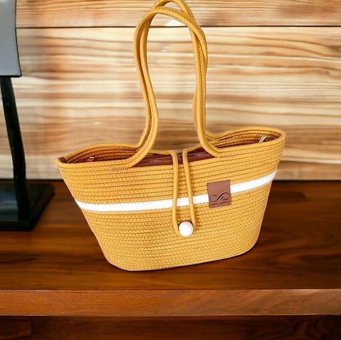 BEAUTIFUL HOMMIES Attractive Hand Bag |large Tote Bag |Summer Bag | Bucket Bag | Basket Bag | Bamboo Tote | Beach Bags for Women|Boho Bag|Handbag |Jute Bag |Handmade Bag (YELLOW STYLISH)