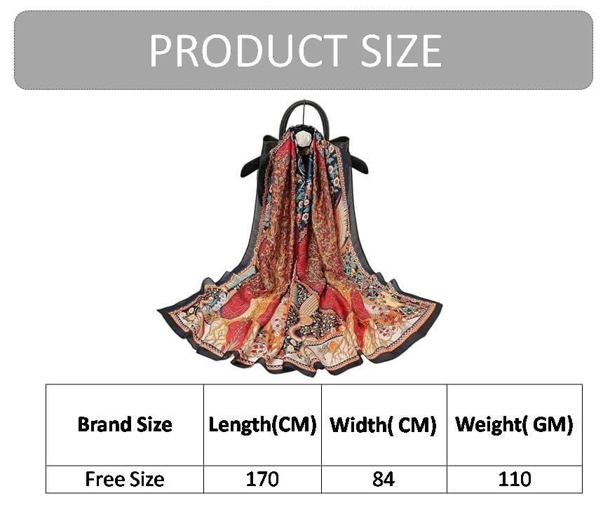 Alexvyan Satin Silk Summer Scarves 170 x 84 cm, Red Multicoloured Printed with Stitched Border, Lightweight Fashion Scarf for Women Sun Protection Stole