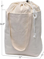 Metsi Reusable Grocery Canvas Bag – 19x15, 100% Recycled Cotton Tote with Extendable Drawstring Top, Heavy-Duty Eco-Friendly Shopping Bag with Shoulder Straps, Foldable - Pack of 3