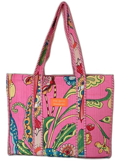 Cotton Tote bag for Women | Shoulder Bag | Durable Shopping bag | Reusable Grocery Bags | Eco friendly Bags| Handmade Cotton Bag | Stylish Quilted handBag |Vegan Tote Bag (Light Pink)
