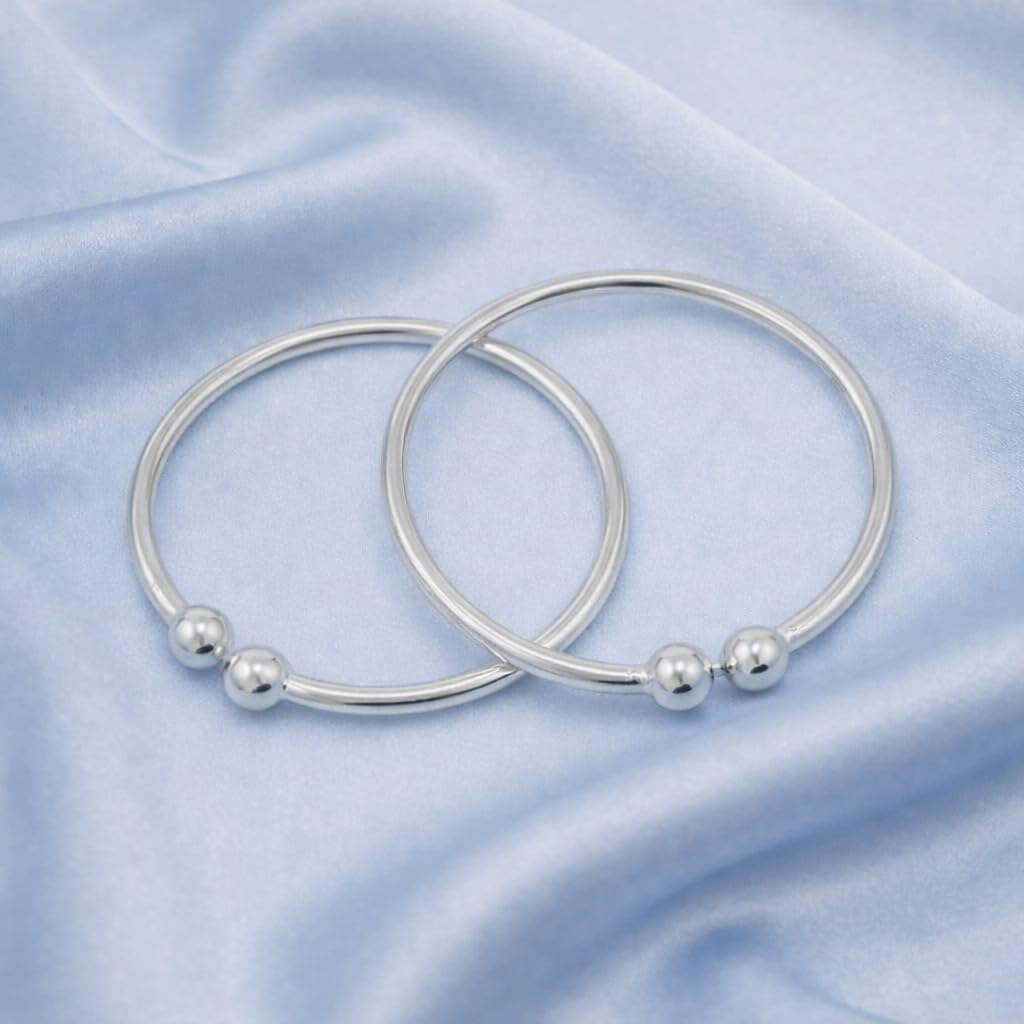 MOONPLUS Sterling Silver Baby Kada Anklet | Adjustable Payal for Girl and Boy Infant | Newborn Baby anklet | 0 to 6 month
