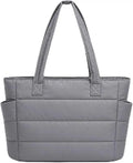 COZIESS 1Pack, Stylish Women's Office Tote Bag with Multi Compartment, Lightweight Puffy Shoulder Handbag, Large Capacity College Bag with Side Pockets for Travel, Work & Daily Use - Grey