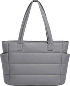 COZIESS 1Pack, Stylish Women's Office Tote Bag with Multi Compartment, Lightweight Puffy Shoulder Handbag, Large Capacity College Bag with Side Pockets for Travel, Work & Daily Use - Grey