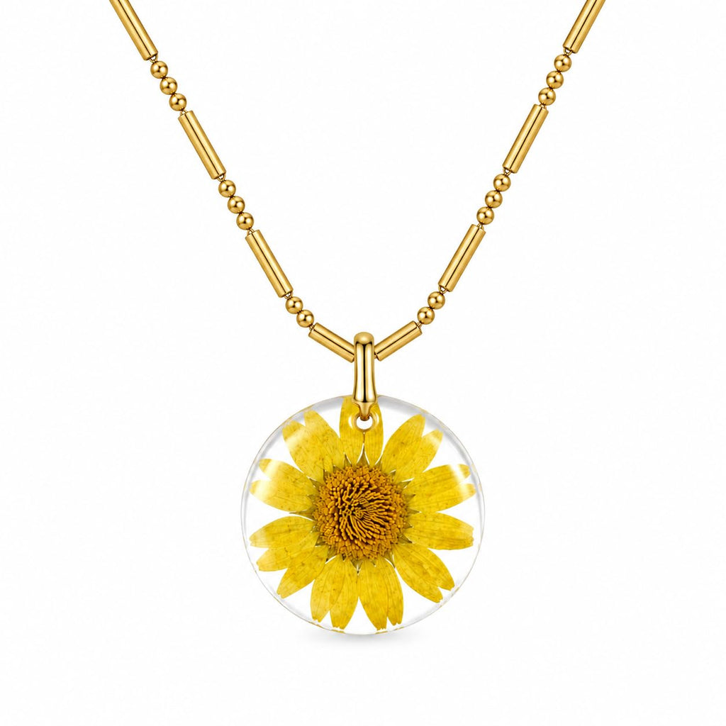 Real Dried Yellow Flower Resin Pendant for Women Nature Inspired