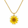 Real Dried Yellow Flower Resin Pendant for Women Nature Inspired
