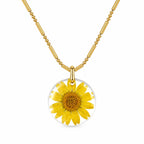 Real Dried Yellow Flower Resin Pendant for Women Nature Inspired