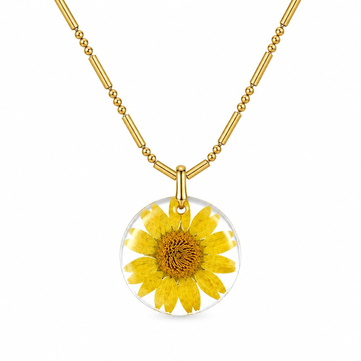 Real Dried Yellow Flower Resin Pendant for Women Nature Inspired