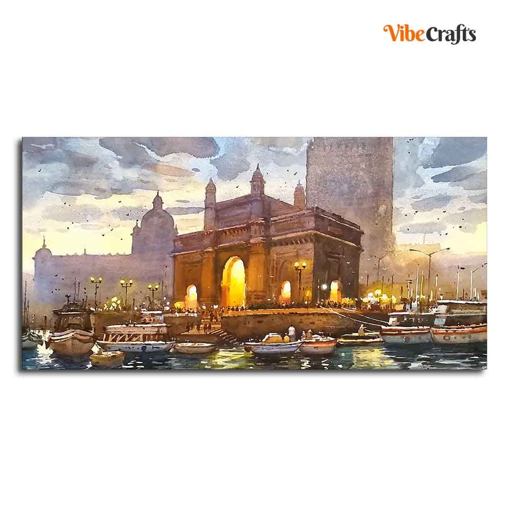 VIBECRAFTS Canvas Paintings for Living Room Drawing Room Canvas Wall Painting of Gateway of India for Home|Office|Gift(PTVCH_2381)