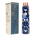 MERCAPE Pure Copper Water Bottle 900ml | Jointless Design | Leak Proof Copper Bottle with Printed Blue Geometric Pattern | Reusable Water Bottle for Home, Office, Gym & Travel