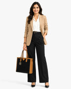 HIE Janet Tote Bag – Spacious Compartment, Woven Vegan Leather, Adjustable & Detachable Crossbody Handle, Metal Zip Closure, Inside Lining, Hanging Metal Logo – Perfect for Office & Travel Use.