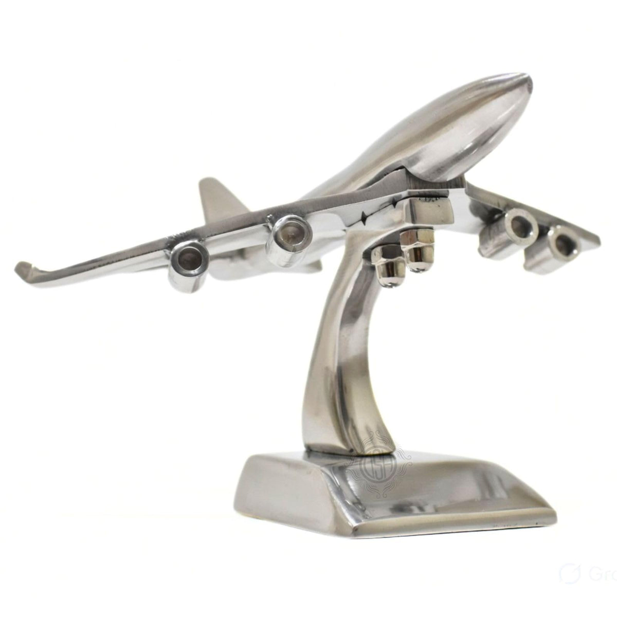 DSH Brass Jet Plane On Stand Table Top Decorative Showpiece for Home Decor & Office Table and Gifting. (Silver)