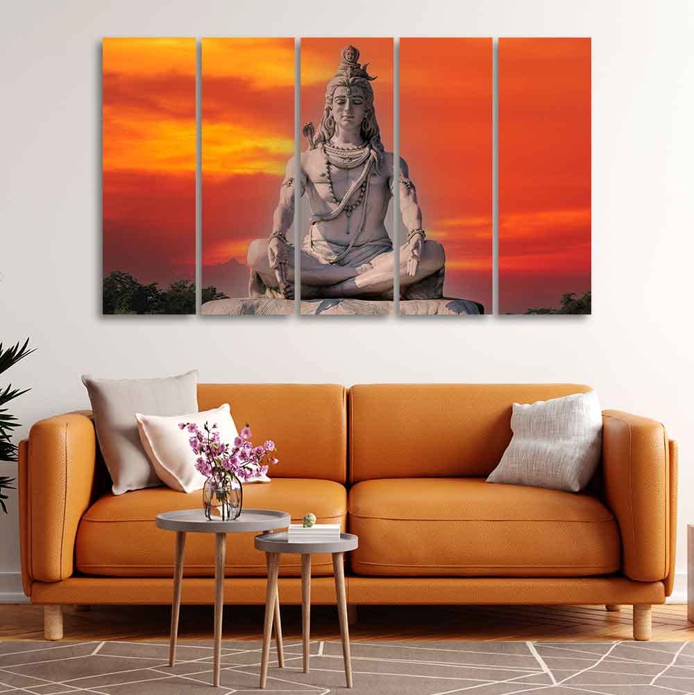 VIBECRAFTS Shiva Meditating Wall Painting of Five Pieces For Home|Office|Living Room|Gift (PTVC5Pcs4_8739)
