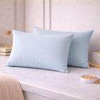 THE HOME STYLE Solid Cotton Feel Pillow Covers (18 x 28 inches, Set of 2 Pcs) | 300 TC | Super Soft & Smooth (Sky)