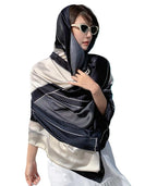 Alexvyan Satin Silk Summer Scarves 170 x 84 cm, Black & Grey Colour with Stitched Border, Lightweight Fashion Scarf for Women Sun Protection Stole