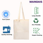 MAINDAIS Cotton Tote Shopping Bags With Extra Strong 12’’ Handle | Hold 15 Kg | Washable, Reusable, Eco Friendly Biodegradable Multipurpose Use Grocery Bag Natural(Pack Of 2)