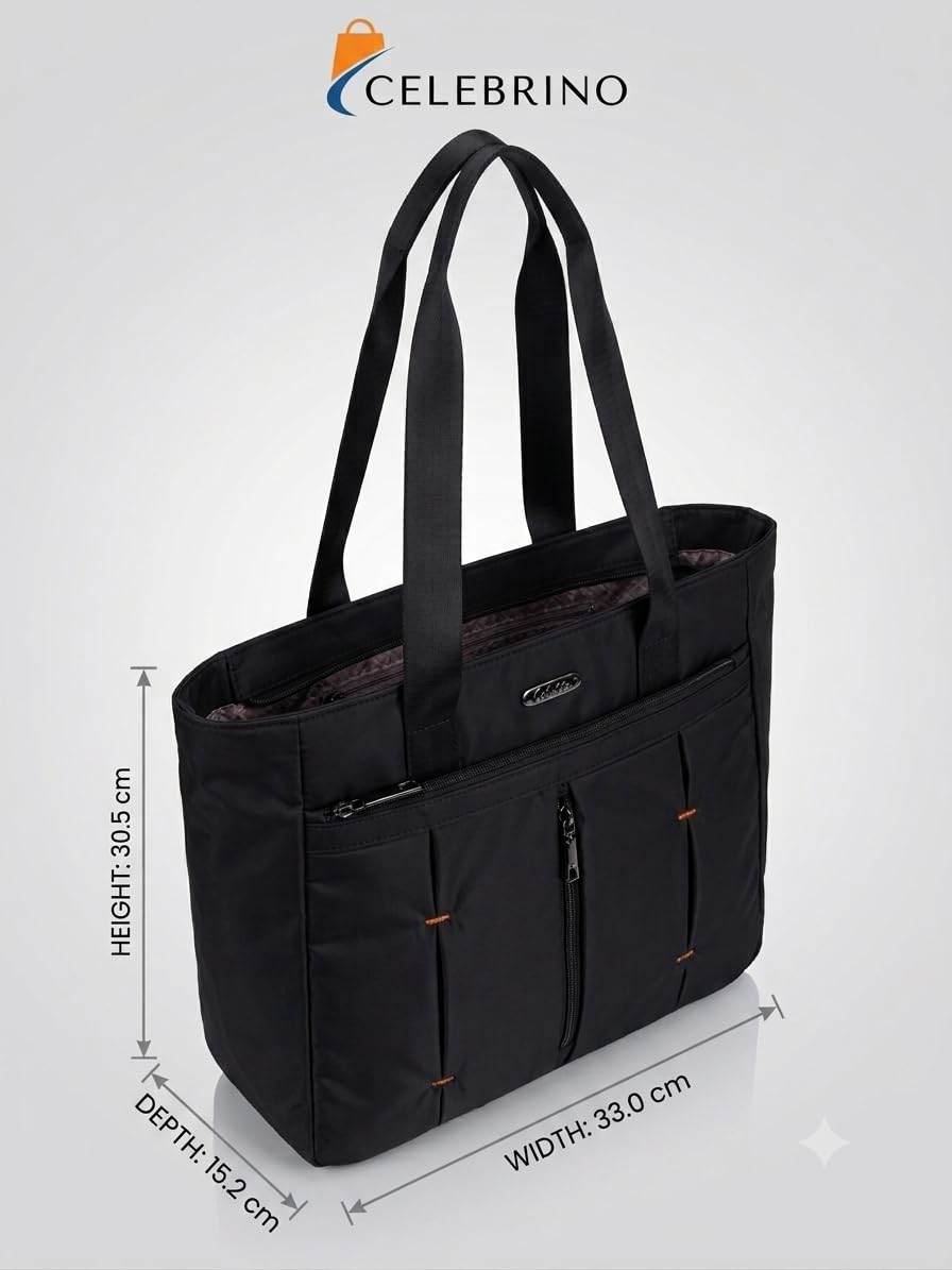 CELEBRINO Spacious Tote Handbag for Women | Nylon Hand Bags with Multiple Zip Compartments | Waterproof Large Shoulder Bag for Office, College, Travel & Shopping | Multi Pocket Zipper Handbags