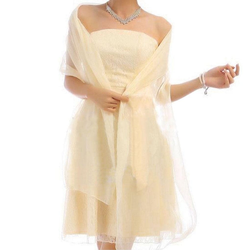 MERISHOPP Elegant Stunning Silky Iridescent Wrap Stole Shawl Scarf Wedding Bridal Wear Ball Party Prom Supplies Champagne