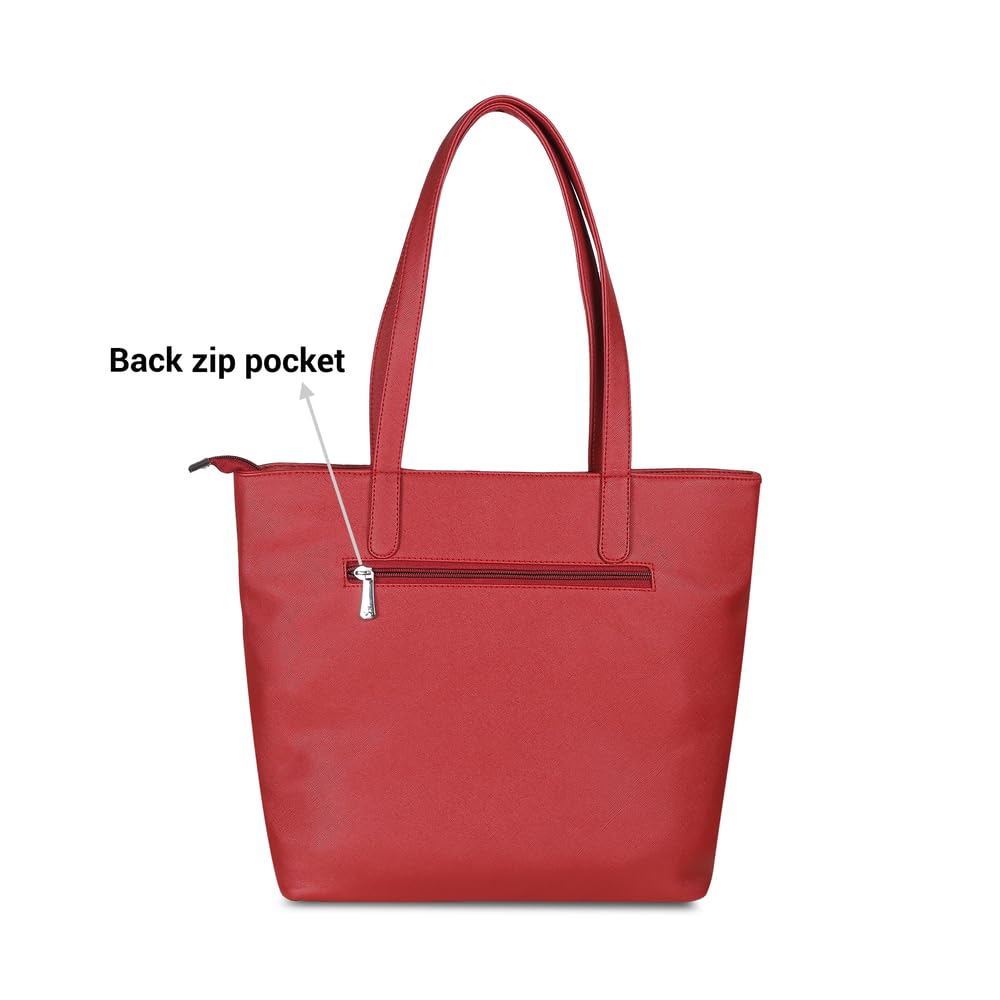 Mochi Women Maroon Faux Leather Tote Bag with Front and Back Zip Pockets (66-327)