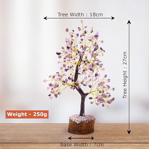 JINALI GEMS ® Amethyst Crystal Gemstone Money Tree Natural Healing for Good Luck, Wealth and Prosperity with Golden Wire 300 Beads, 9-10 Inches