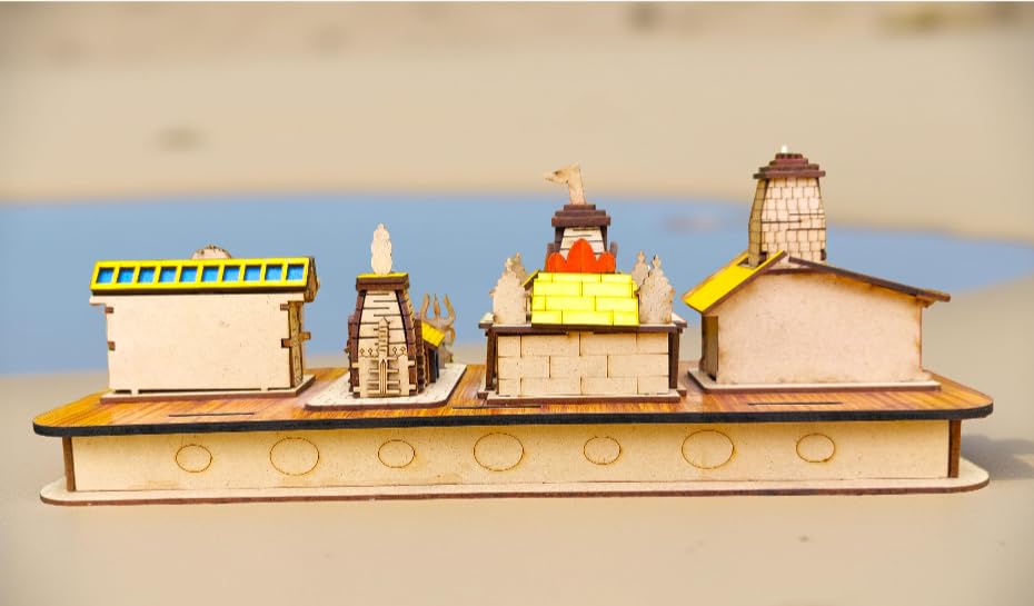 Wooden Chardham Temple Model, 3D Replica of Kedarnath, Badrinath, Gangotri, Yamunotri Temples, Decorative Religious Showpiece for Home Temple, Office, Sculpture