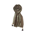 FAHABO Scarf Woman Pleated Stripes Woven Cotton Scarves with Tassels | Hijab Scarf | Headscarf | Neck Scarf | Stoles | Wraps (Brown with Green Stripes)