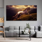 VIBECRAFTS Canvas Paintings for Living Room Drawing Room White Horse With Golden Hair Premium Canvas Panoramic Wall Painting Fitted With Wooden Frame for Home | Office | Gift (PTVCH_2336)