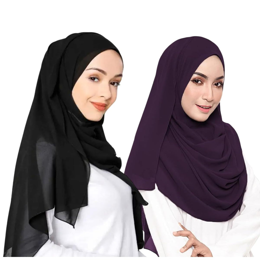 Premium Chiffon Hijab Head Scarf Shawl Wrap for Women (Balck and Purple)
