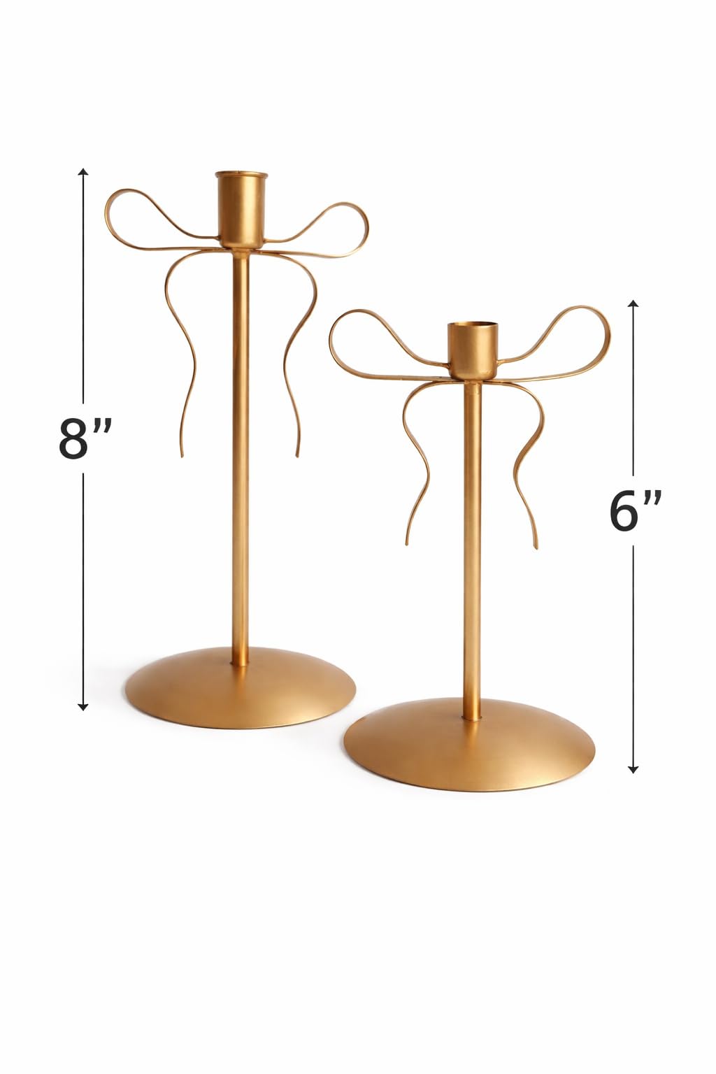 VELMORE Sky Golden Metal Candle Holder Set of 2, 6 and 8 Inch Taper Candle Stand, Minimalist Home Decor for Bedroom, Table and Living Room