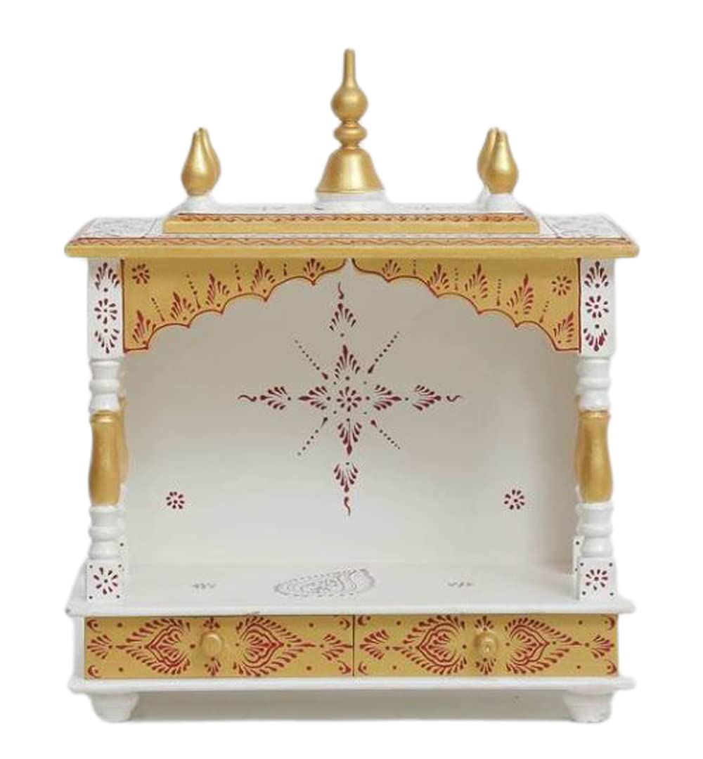 Jodhpur Handicrafts MDF Wood Home Temple Mandir for Big Size Temple for Home with Door Pooja Stand for Home Wall Mount (18 inch x 9 inch x 22 inch, White & Golden) Jord702WG
