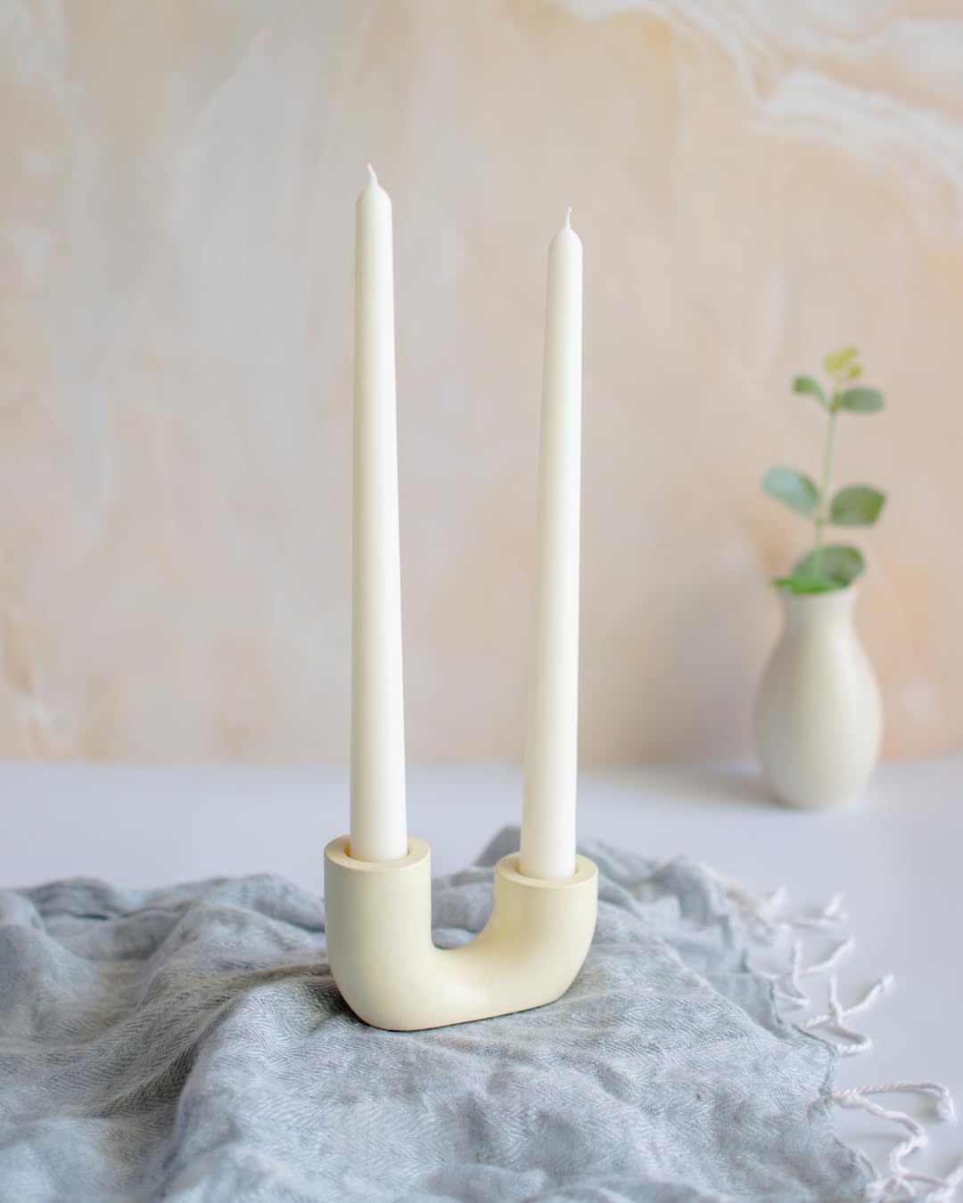 Dwell dapper Concrete Candle Holder with 2 pcs Vanilla Scented (100% Soy Wax) Tapered Candle Included, Best Gift for Christmas Decor, Christmas Decoration, Dining Table, Home Decor