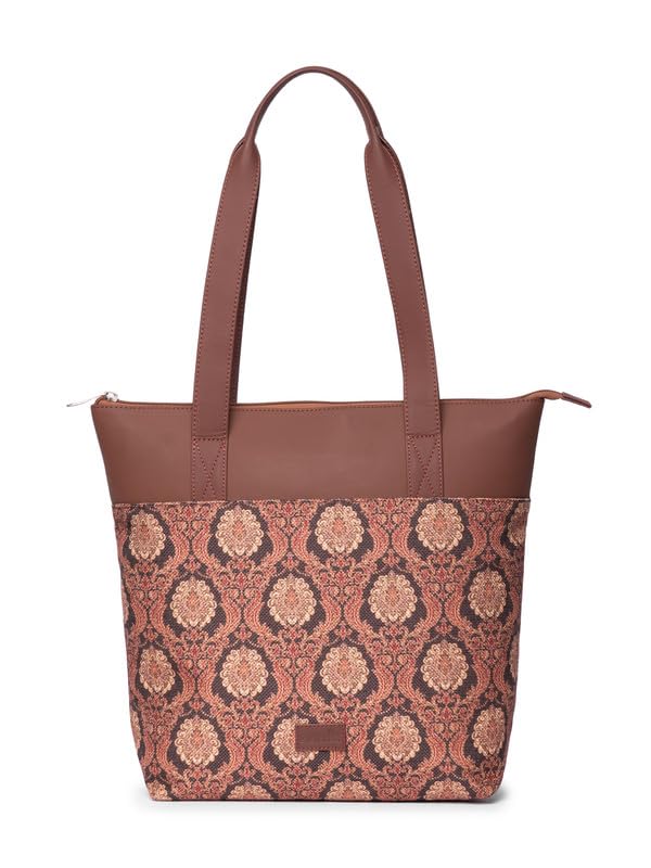 ZOUK Jodhpur Damask Motif Printed Women's Jute Handcrafted Vegan Leather Black Everyday Tote
