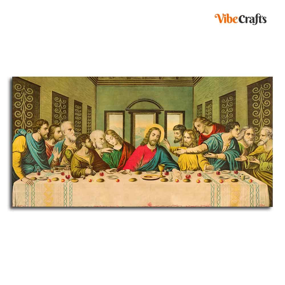 VIBECRAFTS Canvas Paintings for Living Room Drawing Room The Last Supper Of Chirst In Church Canvas Wall Painting Fitted With Wooden Frame For Home | Office | Living Room | Gift (PTVCH_2469)